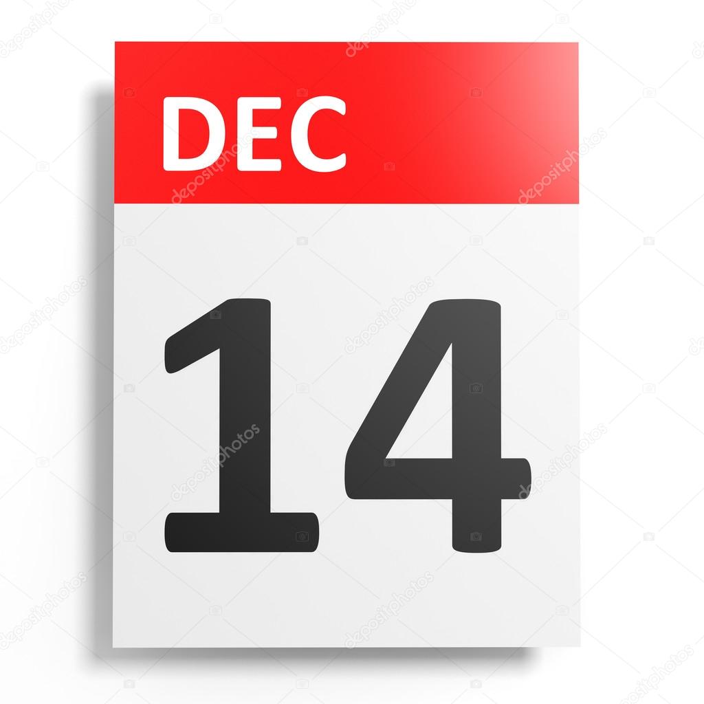 Calendar on white background. 14 December. 