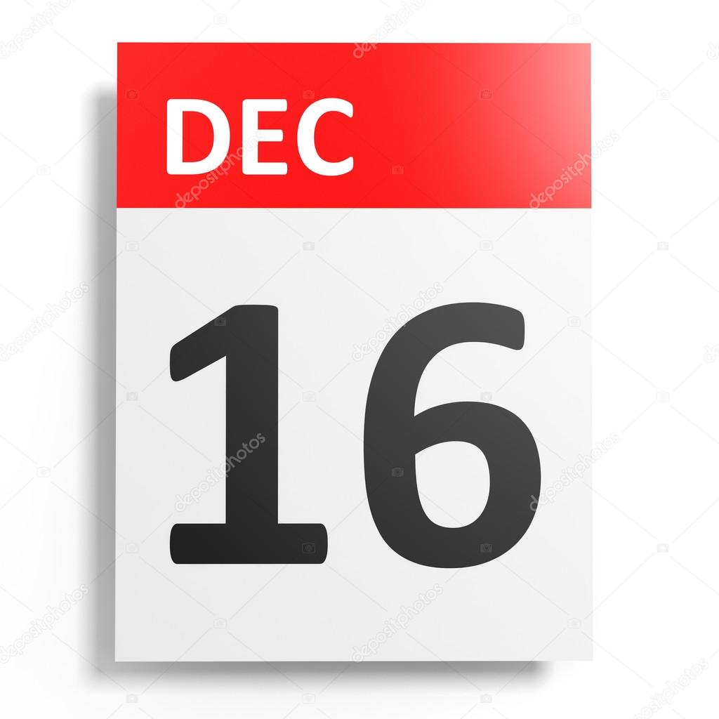 Calendar on white background. 16 December. 