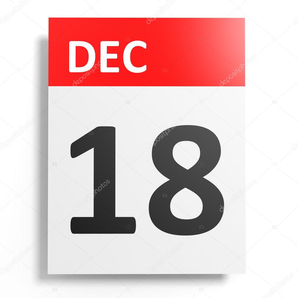 Calendar on white background. 18 December. 