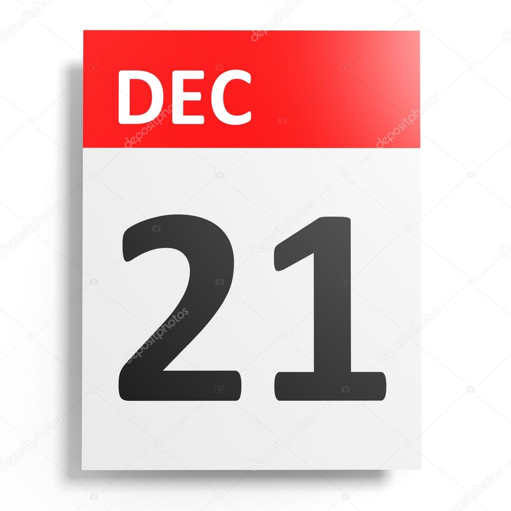 Calendar on white background. 21 December. 