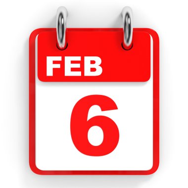 Takvim beyaz arka plan üzerinde. 6 Şubat. 