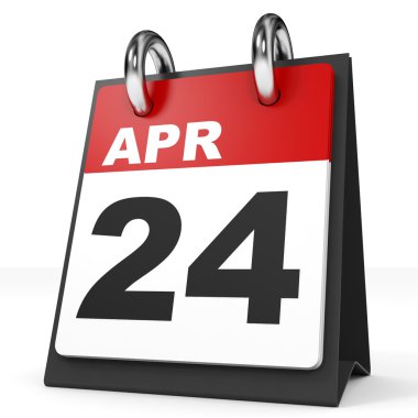 Takvim beyaz zemin üzerinde. 24 Nisan. 