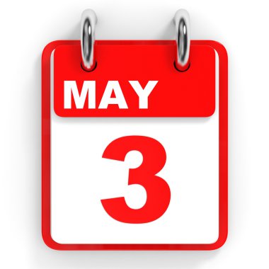 Takvim beyaz zemin üzerinde. 3 Mayıs. 