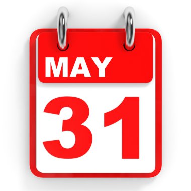 Takvim beyaz zemin üzerinde. 31 Mayıs. 