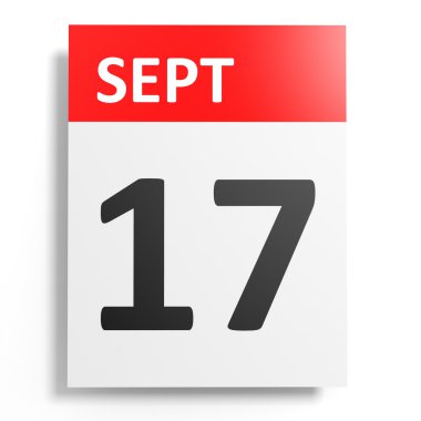 Calendar on white background. 17 September.  clipart