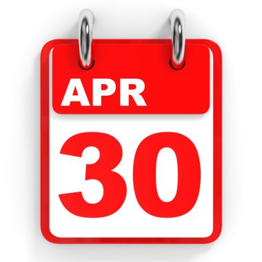 Takvim beyaz zemin üzerinde. 30 Nisan. 