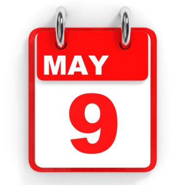 Takvim beyaz zemin üzerinde. 9 Mayıs. 