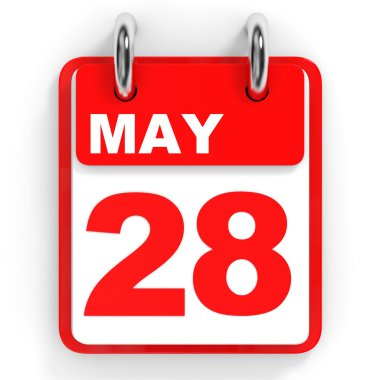 Takvim beyaz zemin üzerinde. 28 Mayıs. 