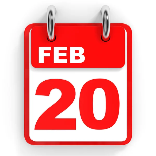 Kalendář na bílém pozadí. 20. února. — Stock fotografie