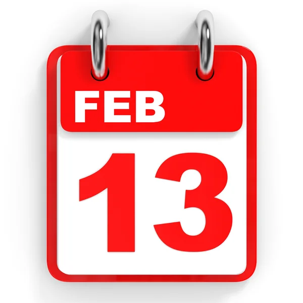 Calendario sobre fondo blanco. 13 de febrero . — Foto de Stock