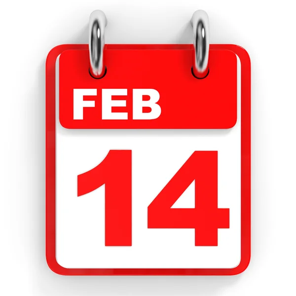 Calendario sobre fondo blanco. 14 de febrero . — Foto de Stock