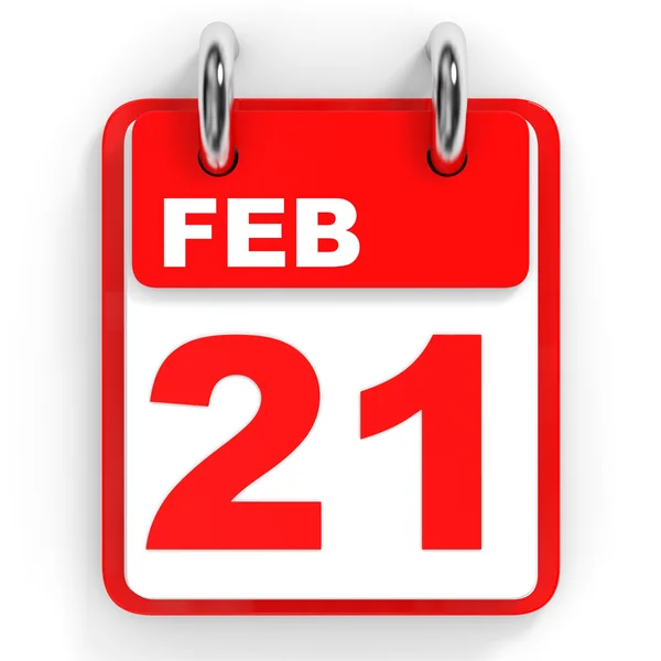 Kalender på vit bakgrund. 21 februari. — Stockfoto