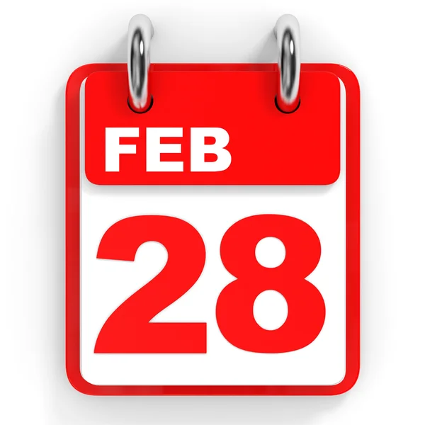 Kalendář na bílém pozadí. 28. února. — Stock fotografie