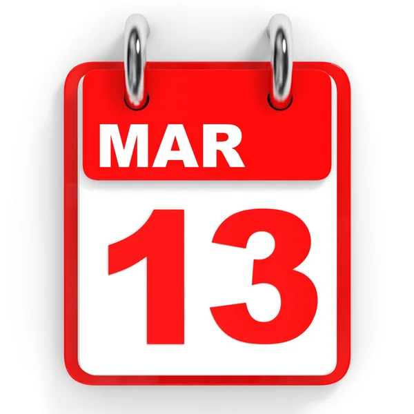 Calendario sobre fondo blanco. 13 de marzo . —  Fotos de Stock