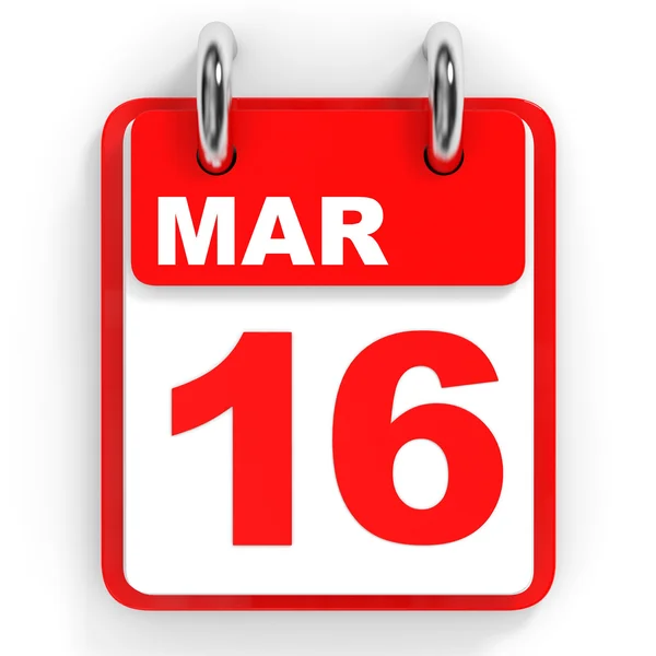 Kalender på vit bakgrund. 16 mars. — Stockfoto