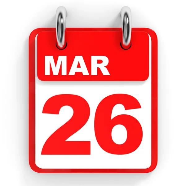 Calendar on white background. 26 March. — Stock Photo, Image