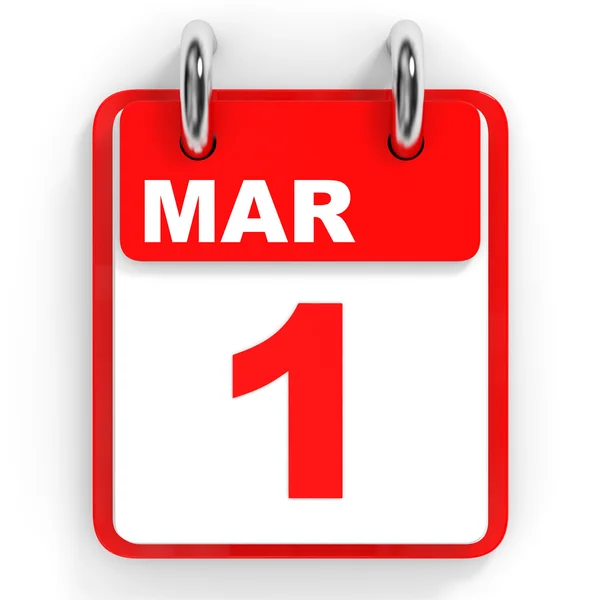 Calendario su sfondo bianco. 1 marzo . — Foto Stock