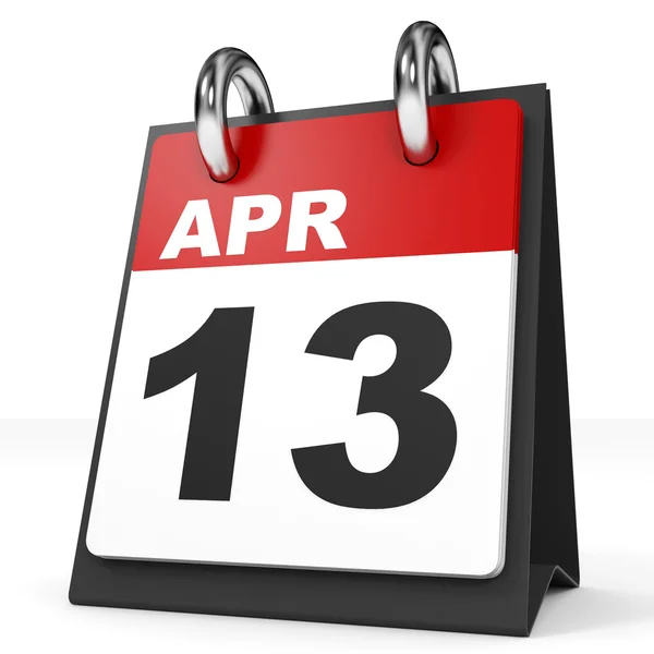 白色背景上的日历。4 月 13 日. — 图库照片