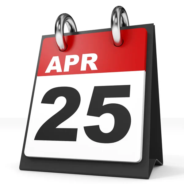 Kalender auf weißem Hintergrund. 25. April. — Stockfoto