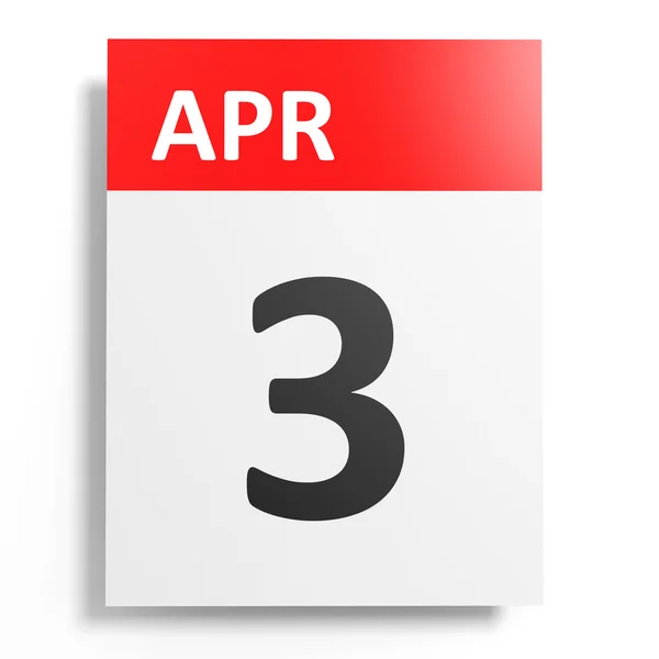 Calendar on white background. 3 April. — Stock Photo, Image