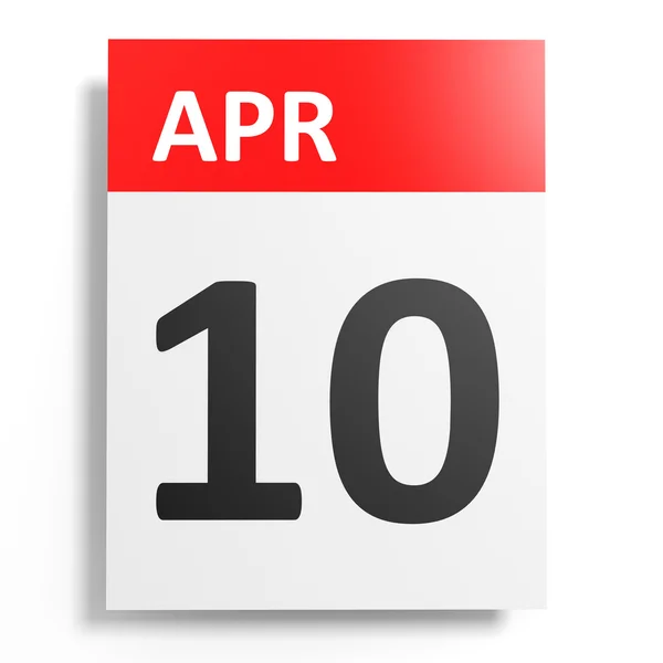 Календар на білому тлі. 10 квітня . — стокове фото