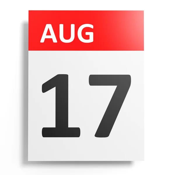 Calendário sobre fundo branco. 17 de Agosto . — Fotografia de Stock