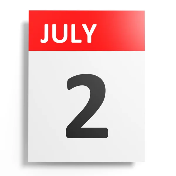 Kalendář na bílém pozadí. 2. července. — Stock fotografie