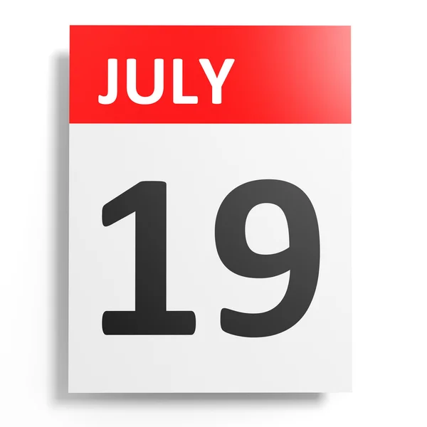 Calendario su sfondo bianco. 19 luglio . — Foto Stock