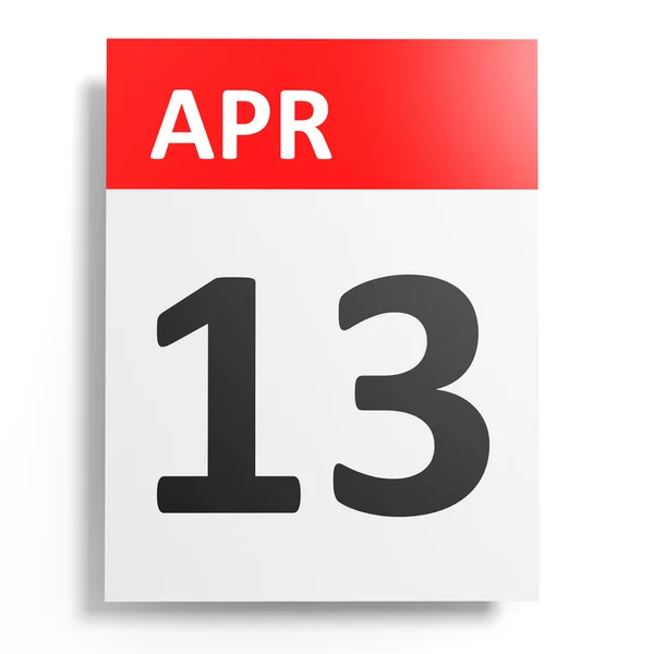 Calendario su sfondo bianco. 13 aprile . — Foto Stock