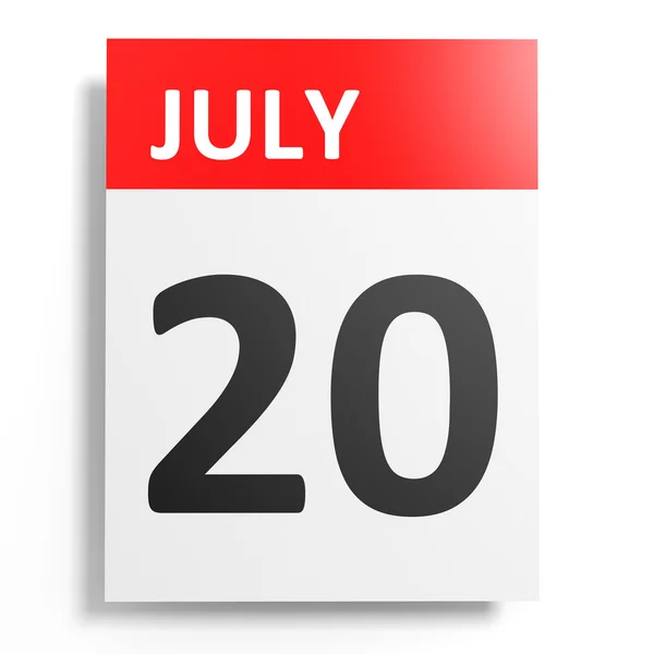 Kalender på vit bakgrund. 20 juli. — Stockfoto