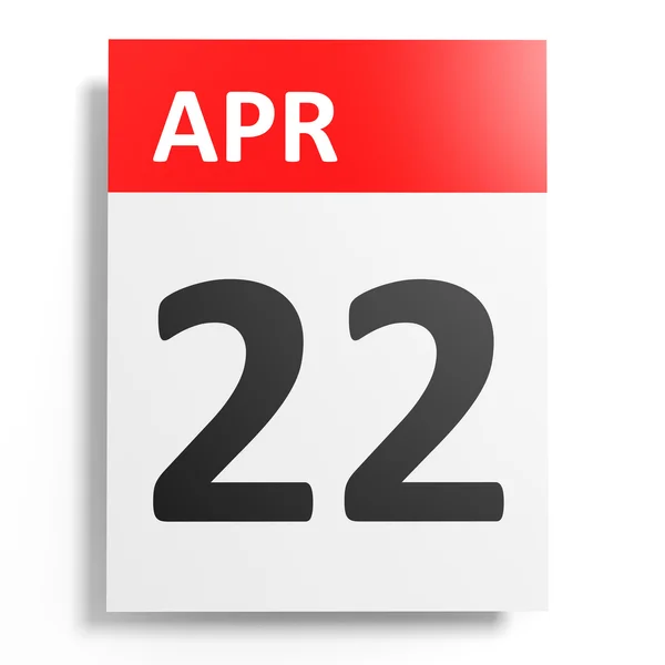 Calendário sobre fundo branco. 22 de Abril . — Fotografia de Stock