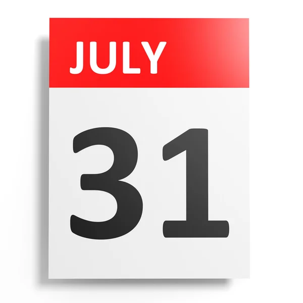 Calendário sobre fundo branco. 31 de Julho . — Fotografia de Stock