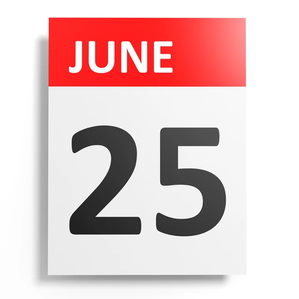 Calendario sobre fondo blanco. 25 de junio . — Foto de Stock