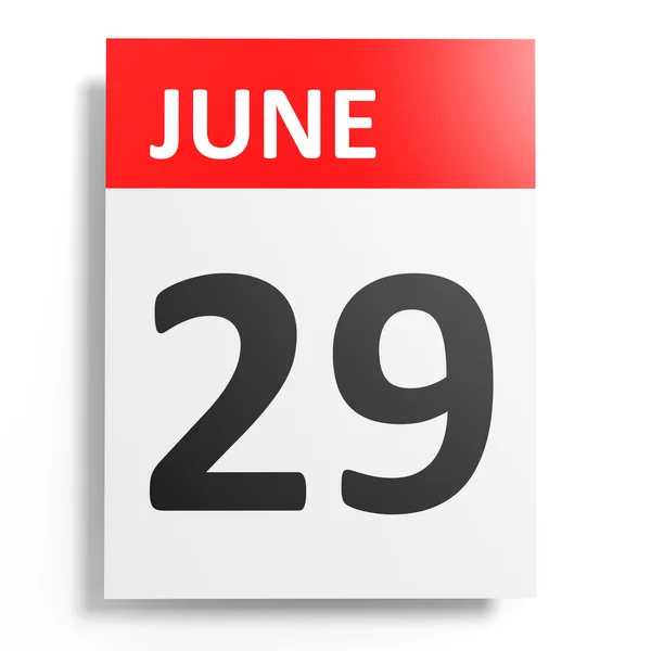 Calendário sobre fundo branco. 29 de Junho . — Fotografia de Stock