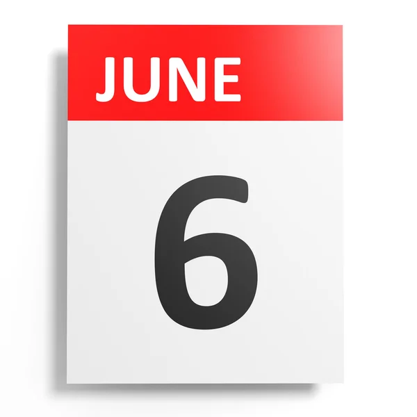 Calendar on white background. 6 June. — Stock Photo, Image