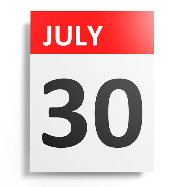 Calendário sobre fundo branco. 30 de Julho . — Fotografia de Stock