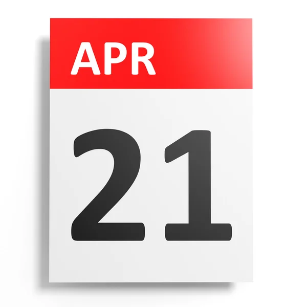 Calendário sobre fundo branco. 21 de Abril . — Fotografia de Stock