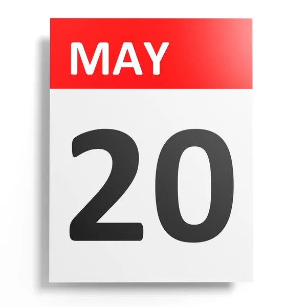 Calendario sobre fondo blanco. 20 de mayo . — Foto de Stock