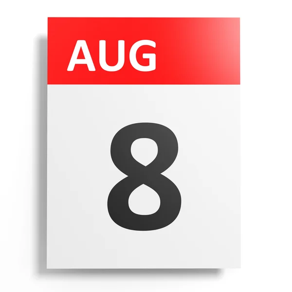 Calendario sobre fondo blanco. 8 de agosto . —  Fotos de Stock