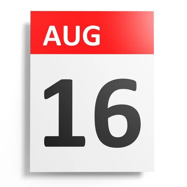 Calendario sobre fondo blanco. 16 de agosto . — Foto de Stock