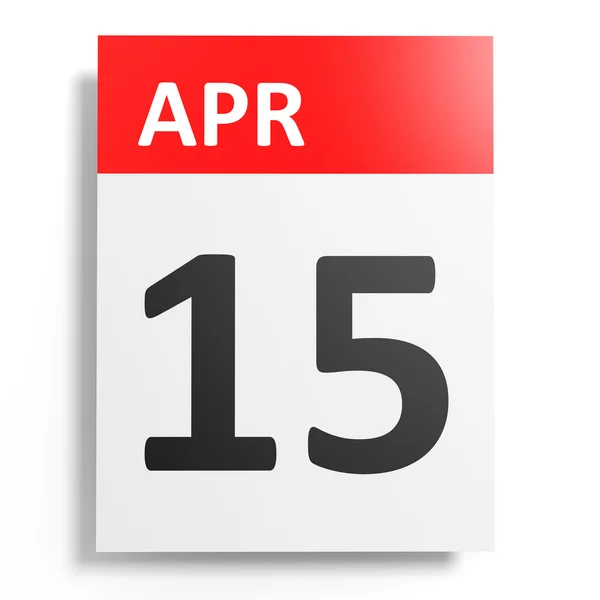 Календар на білому тлі. 15 квітня . — стокове фото