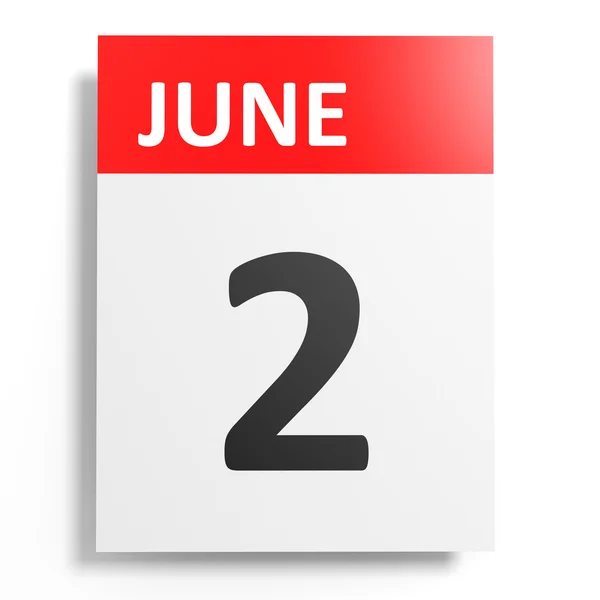 Calendario sobre fondo blanco. 2 de junio . —  Fotos de Stock