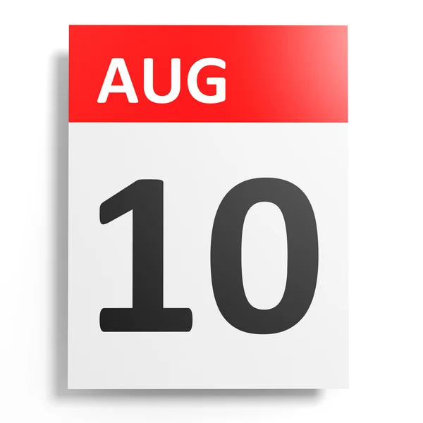 Calendario sobre fondo blanco. 10 de agosto . —  Fotos de Stock