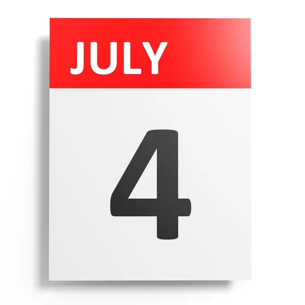 Календар на білому тлі. 4 липня . — стокове фото