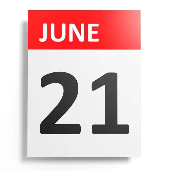 Calendario sobre fondo blanco. 21 de junio . — Foto de Stock