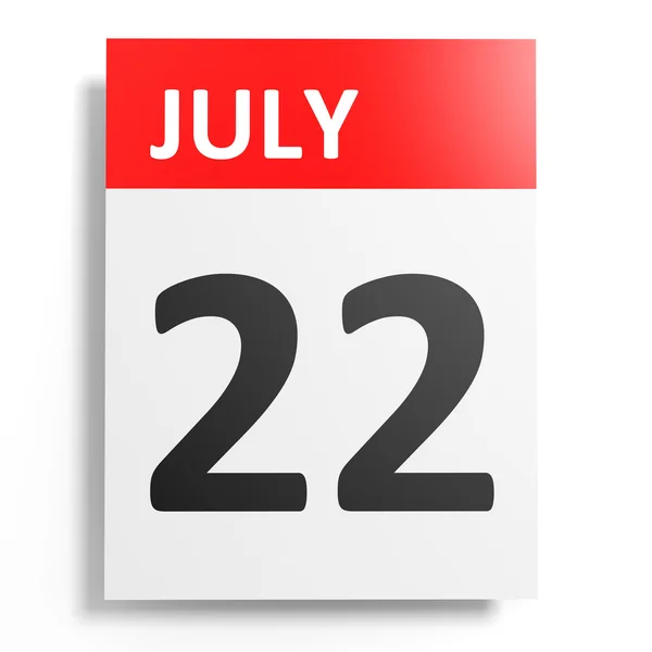 Kalendář na bílém pozadí. 22. července. — Stock fotografie