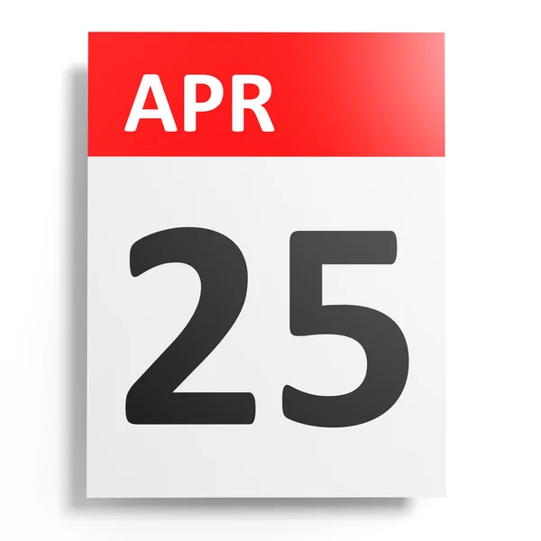 Calendário sobre fundo branco. 25 de Abril . — Fotografia de Stock