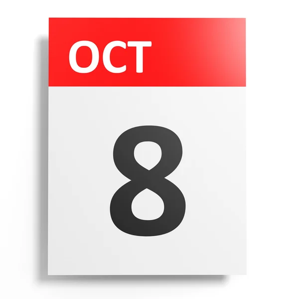 Calendario sobre fondo blanco. 8 de octubre . —  Fotos de Stock