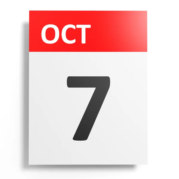 Ημερολόγιο σε άσπρο φόντο. 7 Οκτωβρίου. — Φωτογραφία Αρχείου