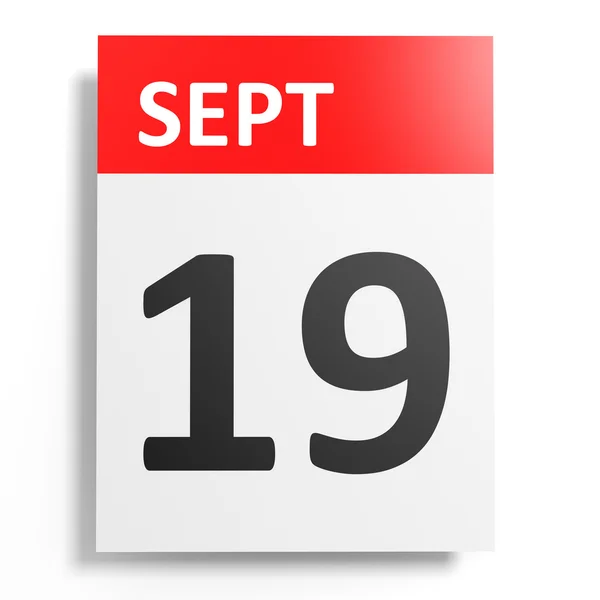 Calendario su sfondo bianco. 19 settembre . — Foto Stock